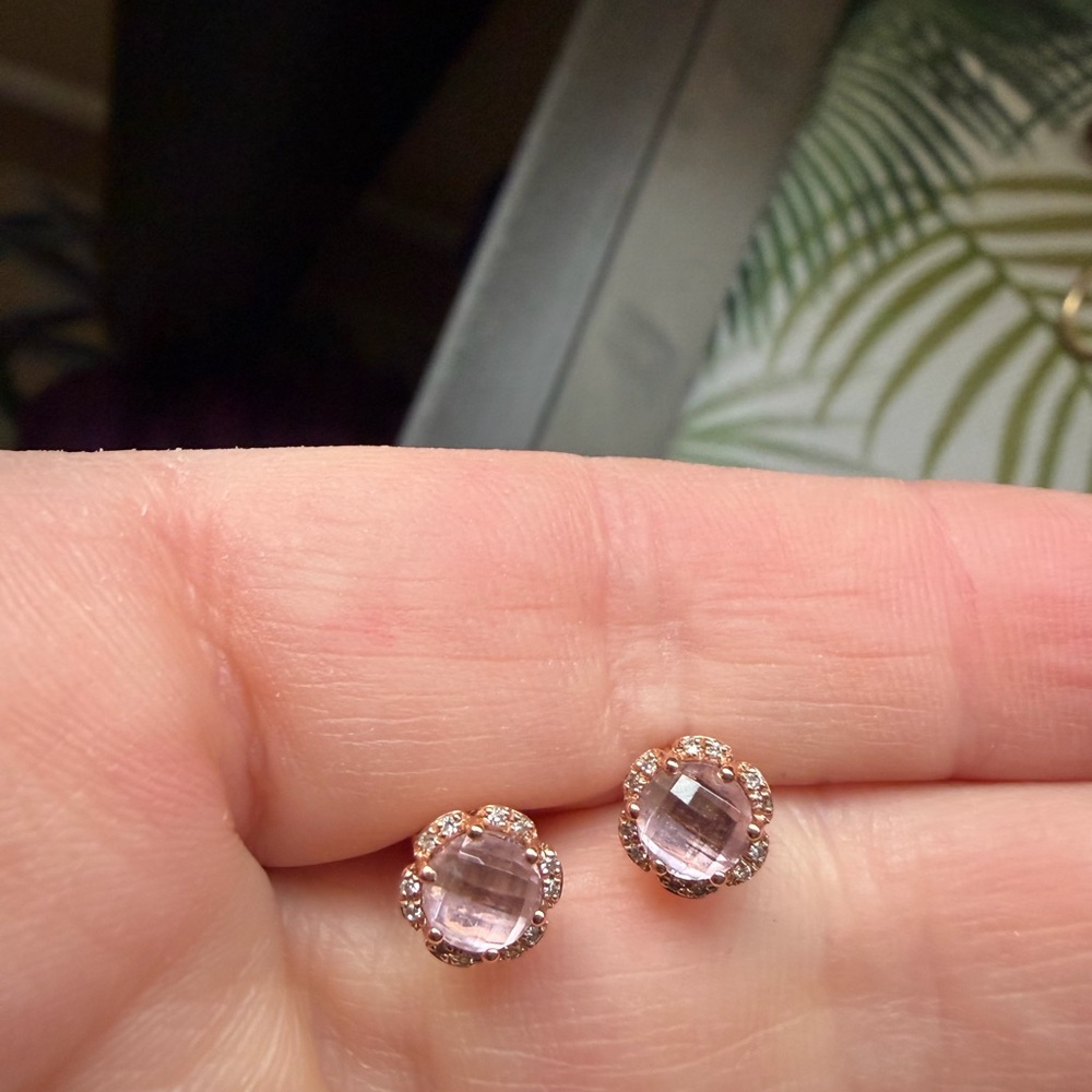 14k Rose Gold Zircon and Diamond Flower Stud Earrings